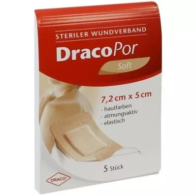 DRACOPOR Obväz na rany 5x7,2 cm sterilný vo farbe kože, 5 ks