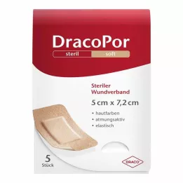 DRACOPOR Obväz na rany 5x7,2 cm sterilný vo farbe kože, 5 ks