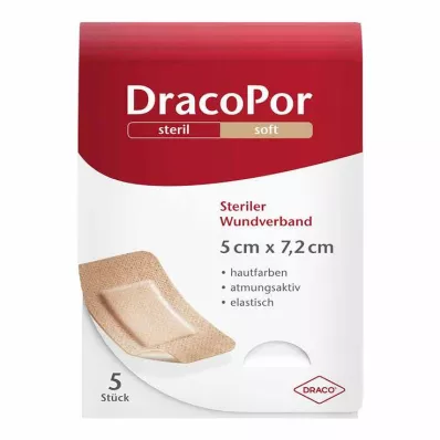 DRACOPOR Obväz na rany 5x7,2 cm sterilný vo farbe kože, 5 ks