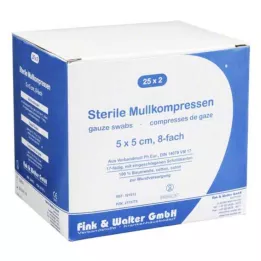 MULLKOMPRESSEN 5x5 cm sterilné 8-násobné, 25X2 ks