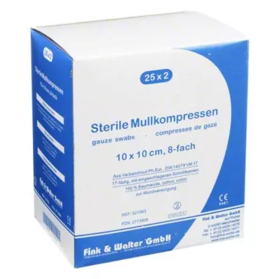 MULLKOMPRESSEN 10x10 cm sterilné 8-násobné, 25X2 ks
