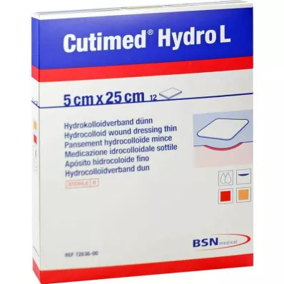 CUTIMED Hydro L hydrokoloidný obväz tenký 5x25 cm, 12 ks