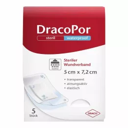 DRACOPOR vodotesný obväz na rany 5x7,2 cm sterilný, 5 ks