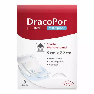 DRACOPOR vodotesný obväz na rany 5x7,2 cm sterilný, 5 ks DRACOPOR vodotesný obväz na rany 5x7,2 cm sterilný, 5 ks