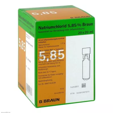 NATRIUMCHLORID 5,85 % hnedá MPC Infúzny roztok, 20X20 ml