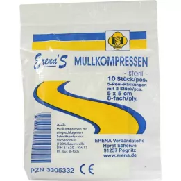ERENA Gázový kompres 5x5 cm sterilný 8-násobný, 5x2 ks