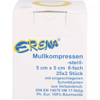 ERENA Gázový kompres 5x5 cm sterilný 8-násobný, 25X2 ks