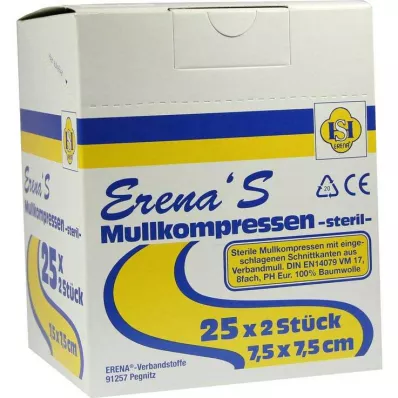 ERENA Gázový kompres 7,5x7,5 cm sterilný 8x, 25x2 ks ERENA Gázový kompres 7,5x7,5 cm sterilný 8x, 25x2 ks