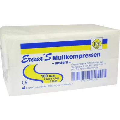 ERENA Gázový kompres 7,5x7,5 cm nesterilný 8x, 100 ks ERENA Gázový kompres 7,5x7,5 cm nesterilný 8x, 100 ks