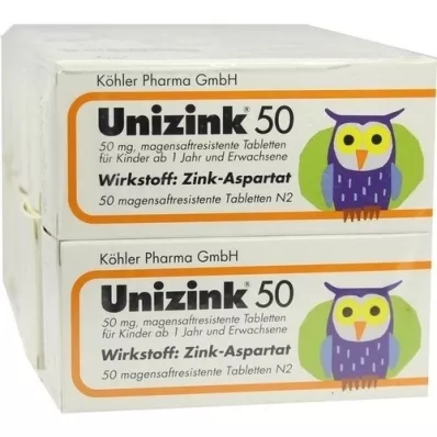 UNIZINK 50 entericky obalených tabliet, 10X50 ks