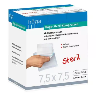 Höga sterilné obklady 7,5x7,5cm 8-násobné, 25x2 kusy