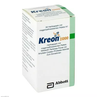 KREON 25 000 tvrdých kapsúl s entericky obalenými peletami, 50 ks