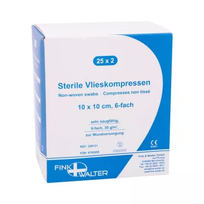 VLIESKOMPRESSEN 10x10 cm sterilné 6-násobné, 25X2 ks