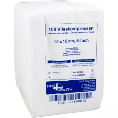 VLIESKOMPRESSEN 10x10 cm nesterilné 6-násobné, 100 ks