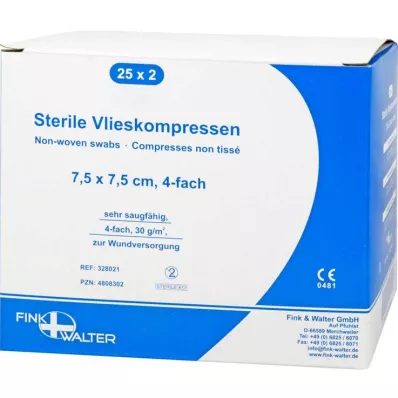 VLIESKOMPRESSEN 7,5x7,5 cm sterilná štvorica, 25X2 ks