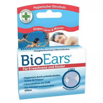BIOEARS Silikónové antibakteriálne zátky do uší, 6 ks