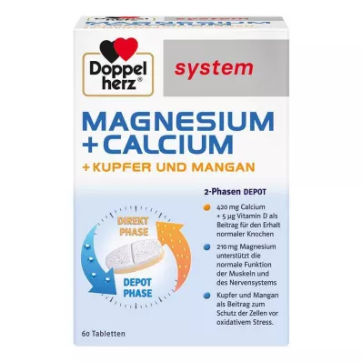 DOPPELHERZ Horčík+vápnik+meda+mangán syst. tab. 60 ks DOPPELHERZ Horčík+vápnik+meda+mangán syst. tab. 60 ks
