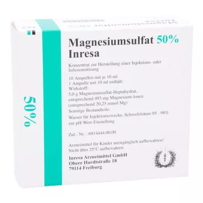 MAGNESIUMSULFAT 50% Inresa Conc.for Inj.-/Inf.L., 10X10 ml
