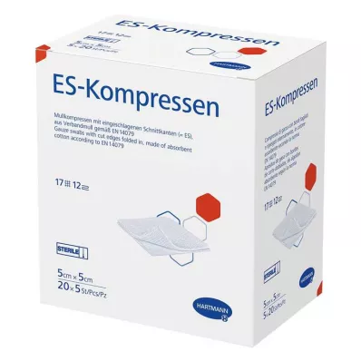 ES-KOMPRESSEN sterilné balenie 5x5 cm 12x, 20X5 ks