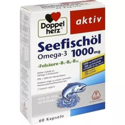 DOPPELHERZ Morský rybí olej Omega-3 1.000 mg+Fols. kapsule, 60 ks