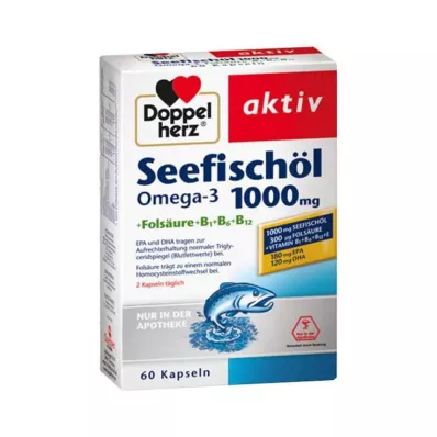 Doppelherz olej z morských rýb Omega-3 1000 mg + kapsuly kyseliny listovej, 60 kusov Doppelherz olej z morských rýb Omega-3 1000 mg + kapsuly kyseliny listovej, 60 kusov