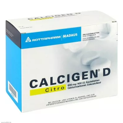 CALCIGEN D Citro 600 mg/400 I.U. žuvacie tablety, 200 kapsúl