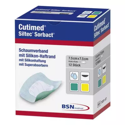 Cutimed Siltec Sorbact PU-obväz 7,5x7,5 cm, 12 ks