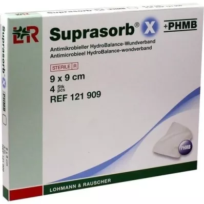 SUPRASORB X+PHMB HydroBalance obväz na rany 9x9 cm, 4 ks