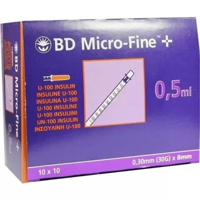 BD MICRO-FINE+ Inzulínspr.0,5 ml U100 8 mm, 100X0,5 ml