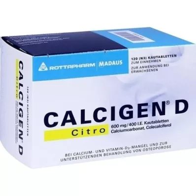 CALCIGEN D Citro 600 mg/400 I.U. žuvacie tablety, 120 kapsúl