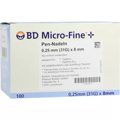 BD MICRO-FINE+ 8 ihiel do pera 0,25x8 mm, 100 ks