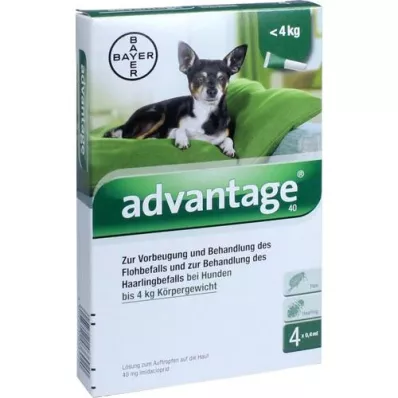 ADVANTAGE 40 roztok pre psov do 4 kg, 4 ks