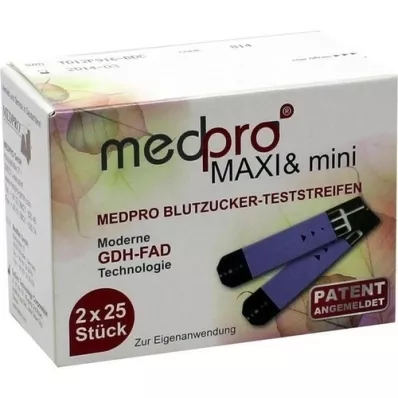 MEDPRO Maxi &amp; mini glukózové testovacie prúžky, 2x25 ks