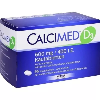 CALCIMED D3 600 mg/400 I.U. žuvacie tablety, 96 ks