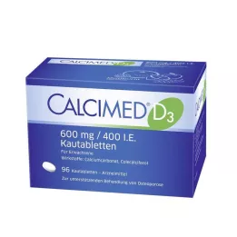 CALCIMED D3 600 mg/400 I.U. žuvacie tablety, 96 ks