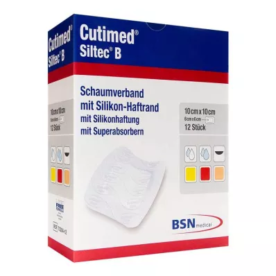 Cutimed Siltec B penový obväz 10x10 cm s lepiacim okrajom, 12 kusov