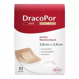 DRACOPOR Obväz na rany 3,8x3,8 cm sterilný vo farbe kože, 10 ks