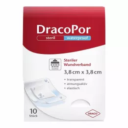 DRACOPOR vodotesný obväz na rany 3,8x3,8 cm sterilný, 10 ks