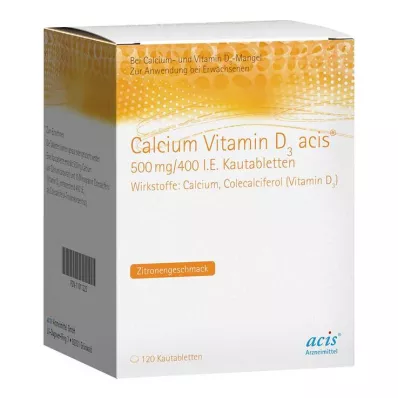 CALCIUM VITAMIN D3 acis 500 mg/400 I.U. žuvacie tablety, 120 ks