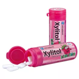 MIRADENT Xylitol žuvačka pre starostlivosť o zuby jahoda deti, 30 g