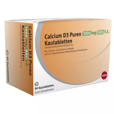 Calcium D3 Puren 1000 mg / 880 IU žuvacie tablety, 90 ks Calcium D3 Puren 1000 mg / 880 IU žuvacie tablety, 90 ks