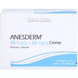 ANESDERM 25 mg/g + 25 mg/g krém + 10 náplastí, 5x5 g