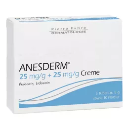 ANESDERM 25 mg/g + 25 mg/g krém + 10 náplastí, 5x5 g