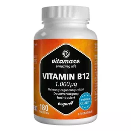 VITAMIN B12 1000 µg vegánske tablety s vysokou dávkou, 180 ks
