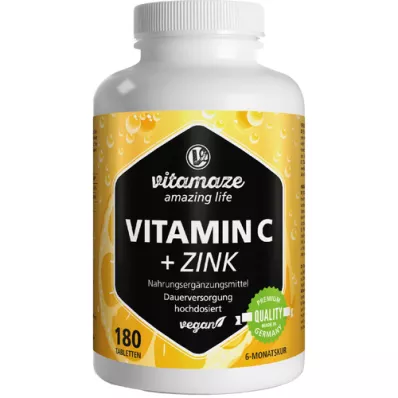 VITAMIN C 1000 mg vegánske tablety s vysokou dávkou + zinok, 180 ks