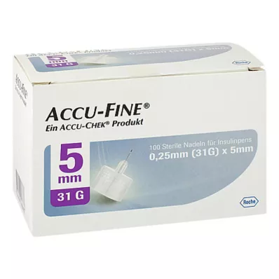 Accu Fine sterilné ihly pre inzulínové perá 5 mm 31 G, 100 ks Accu Fine sterilné ihly pre inzulínové perá 5 mm 31 G, 100 ks