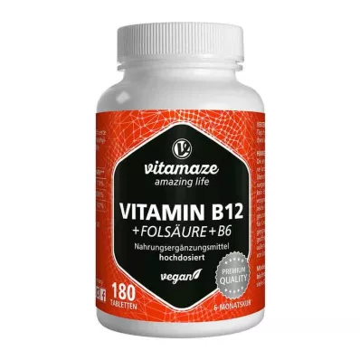 VITAMIN B12 1000 µg vo vysokej dávke + B9+B6 vegánske tablety, 180 ks