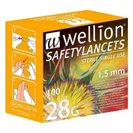 WELLION Safetylancety 28 G bezpečnostné jednorazové, 100 ks