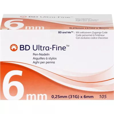 BD ULTRA-FINE Ihly do pera 6 mm 31 G 0,25 mm, 105 ks