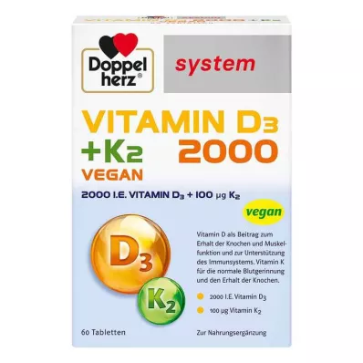 Doppelherz Vitamín D3 2000 + tablety systému K2, 60 ks